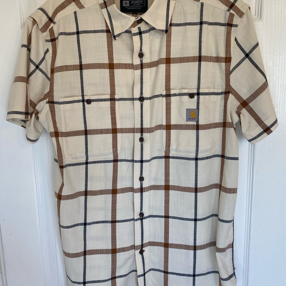 Carhartt Casual Button Down Shirt Brown and Cream Plaid